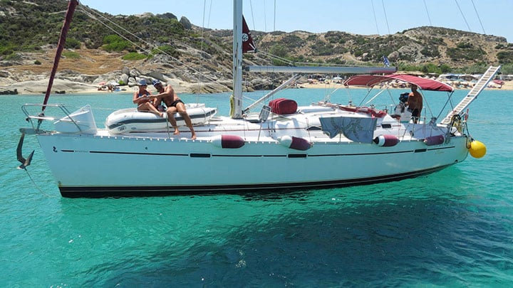 Halkidiki day sailing trips and excurtions. Beneteau 12m at Chalikidi blue lagoon waters